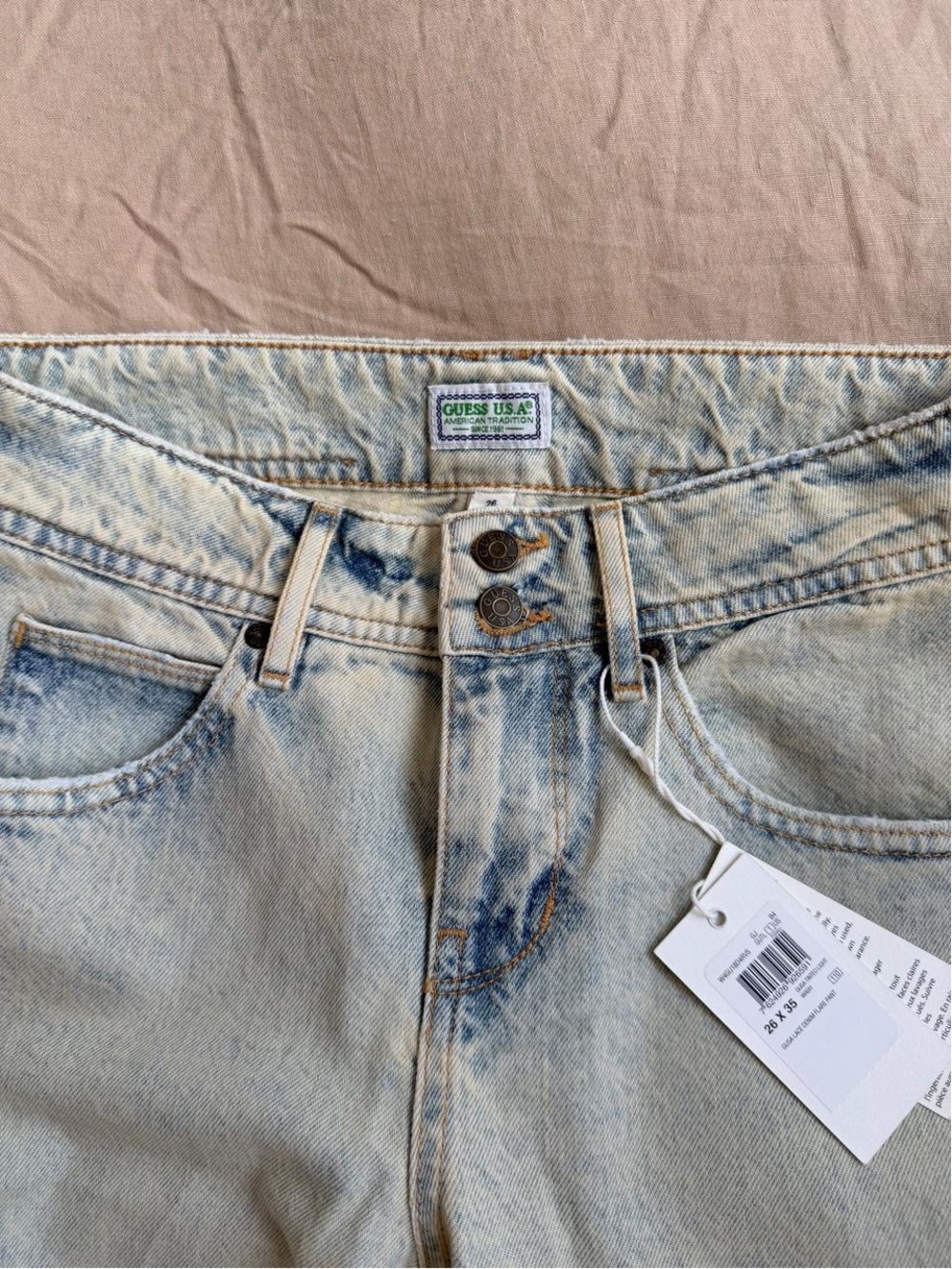 Guess Lace Denim Flare Pants Tinted Light Wash in Natural size 26 - Picture 4 of 6